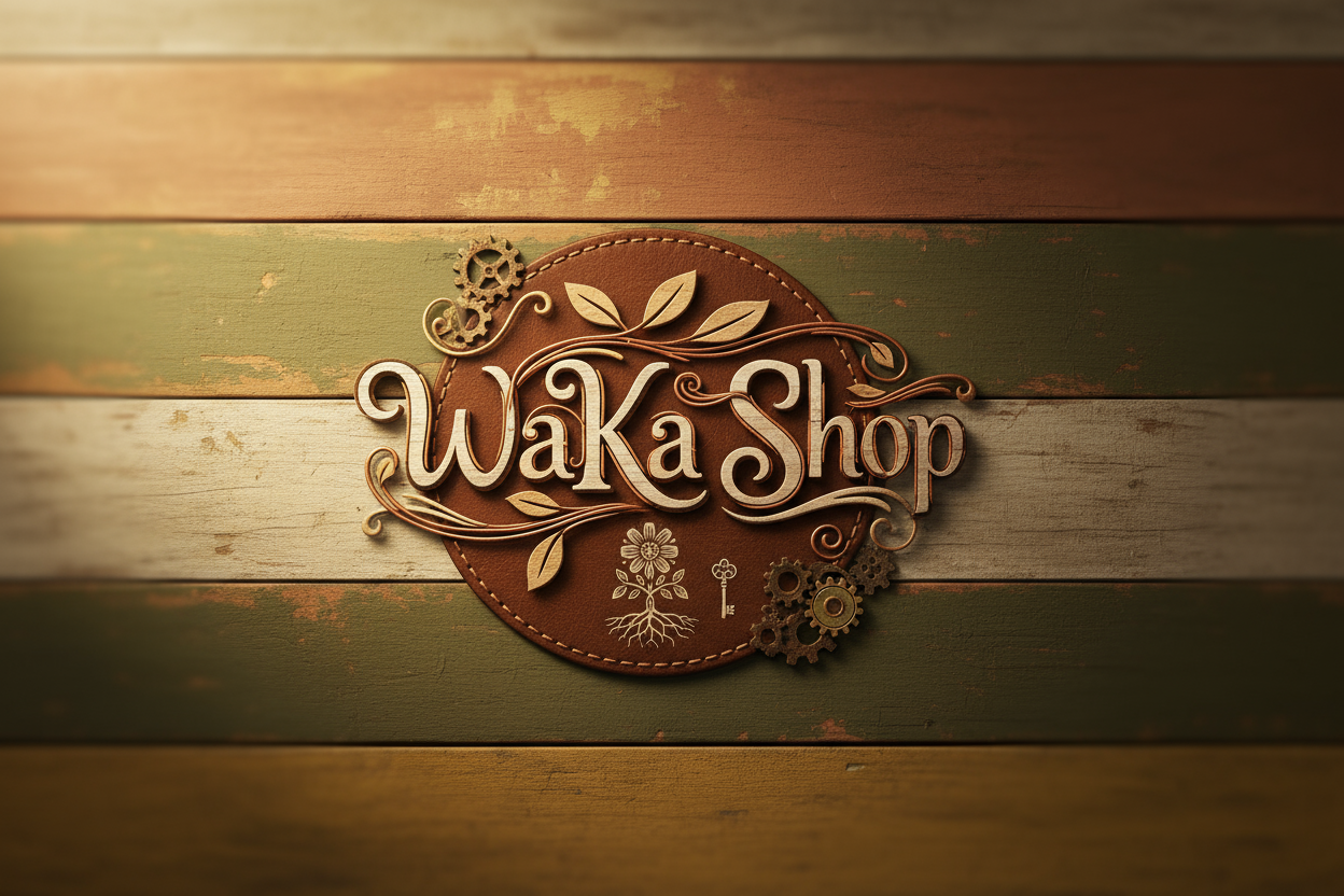 Creame una imagen con el nombre WaKa Shop con un gusto armonico rustico y creativo sobre todo atractivo